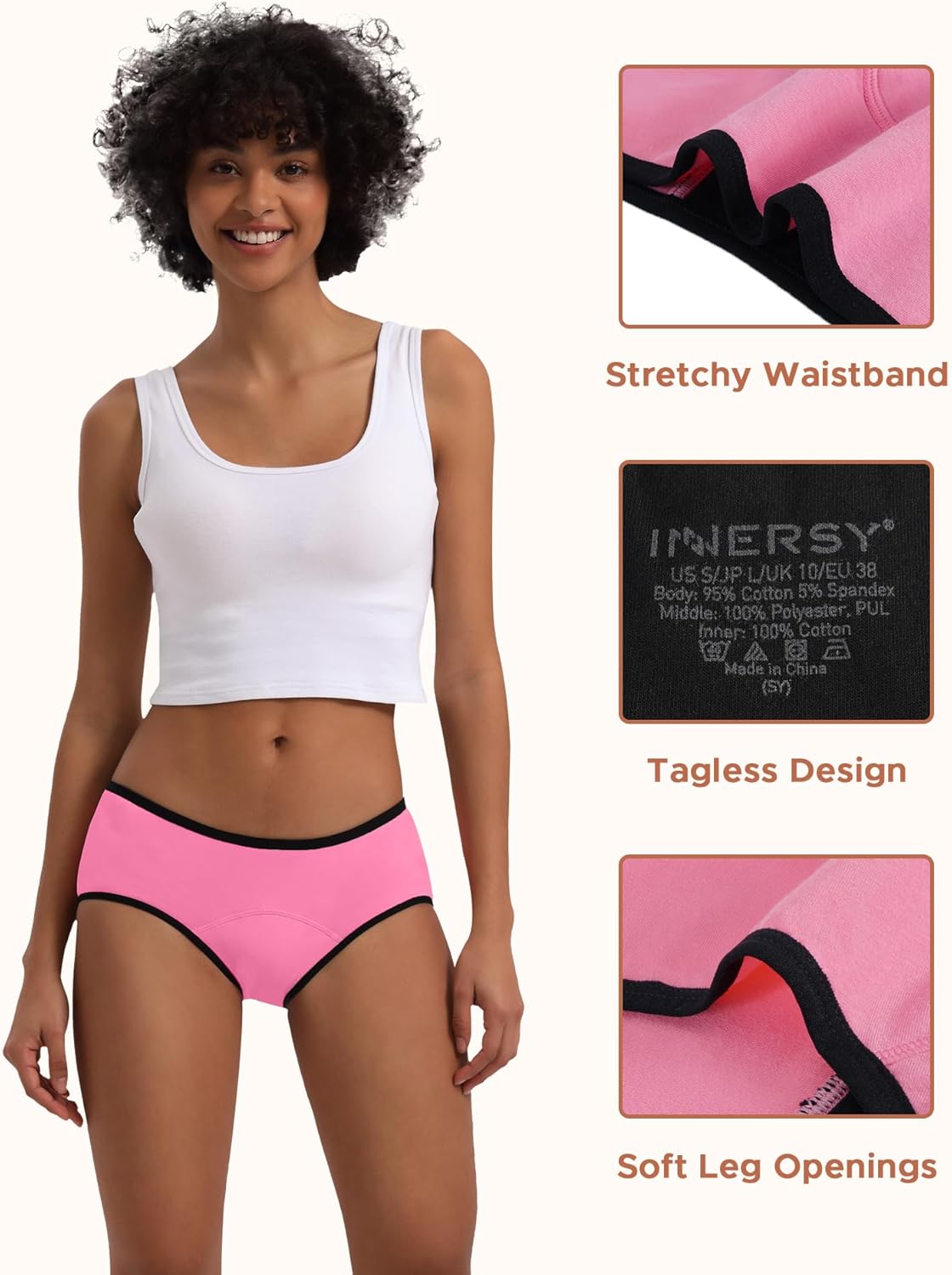 INNERSY Heavy Flow Period Underwear for Women Teens, Leak-Proof Menstrual Cotton Protective Hipster Panties 3-Pack - Image 5