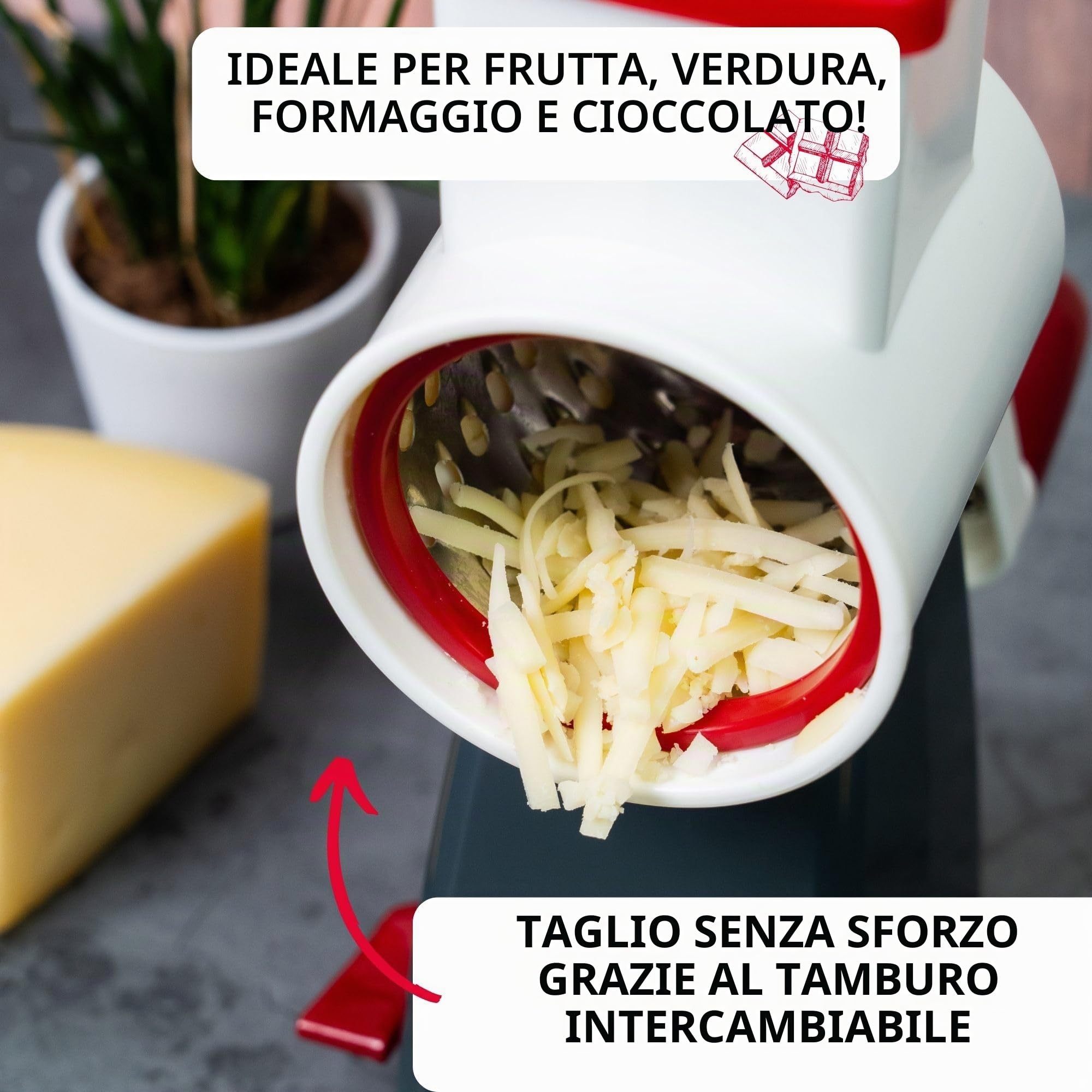 Westmark Grattugia con 4 tamburi, Altezza: 28 cm, Plastica/Acciaio inox, Bianco/Rosso/Argento/Nero, 97602260