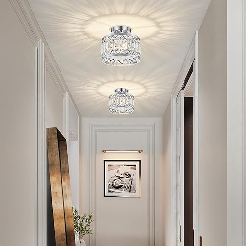 Miniatura 2 de Lámpara de techo de cristal, moderna lámpara de techo semiempotrada, lámpara de techo cromada para pasillo, cocina, entrada, dormitorio, lavandería,