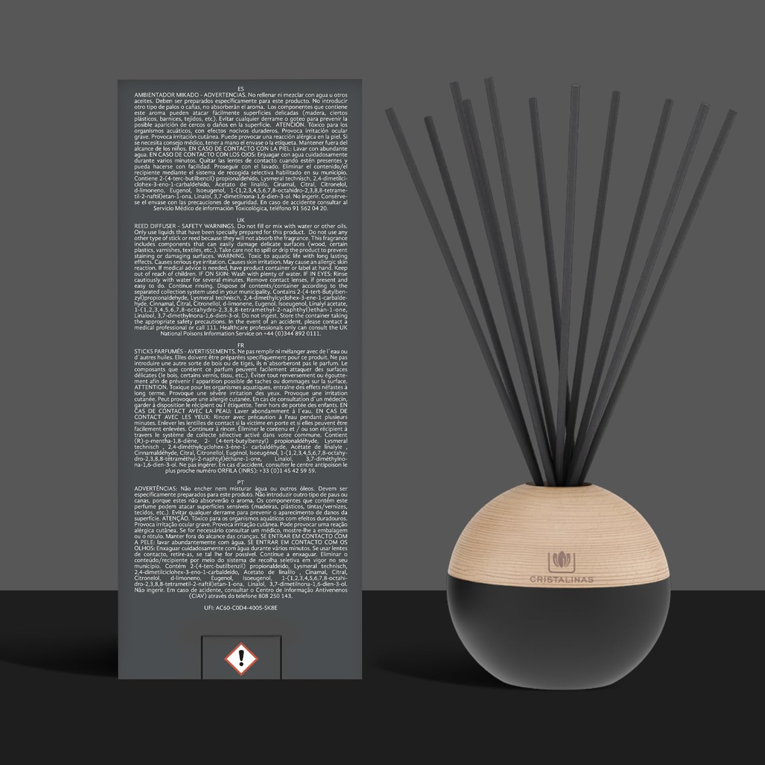 CRISTALINAS | Ambientador Mikado Esfera Premium | Ambientador Hogar | Aroma Sándalo y Cedro | Sensual | Larga Duración más de 16 Semanas | 180ml | 0% Alcohol |