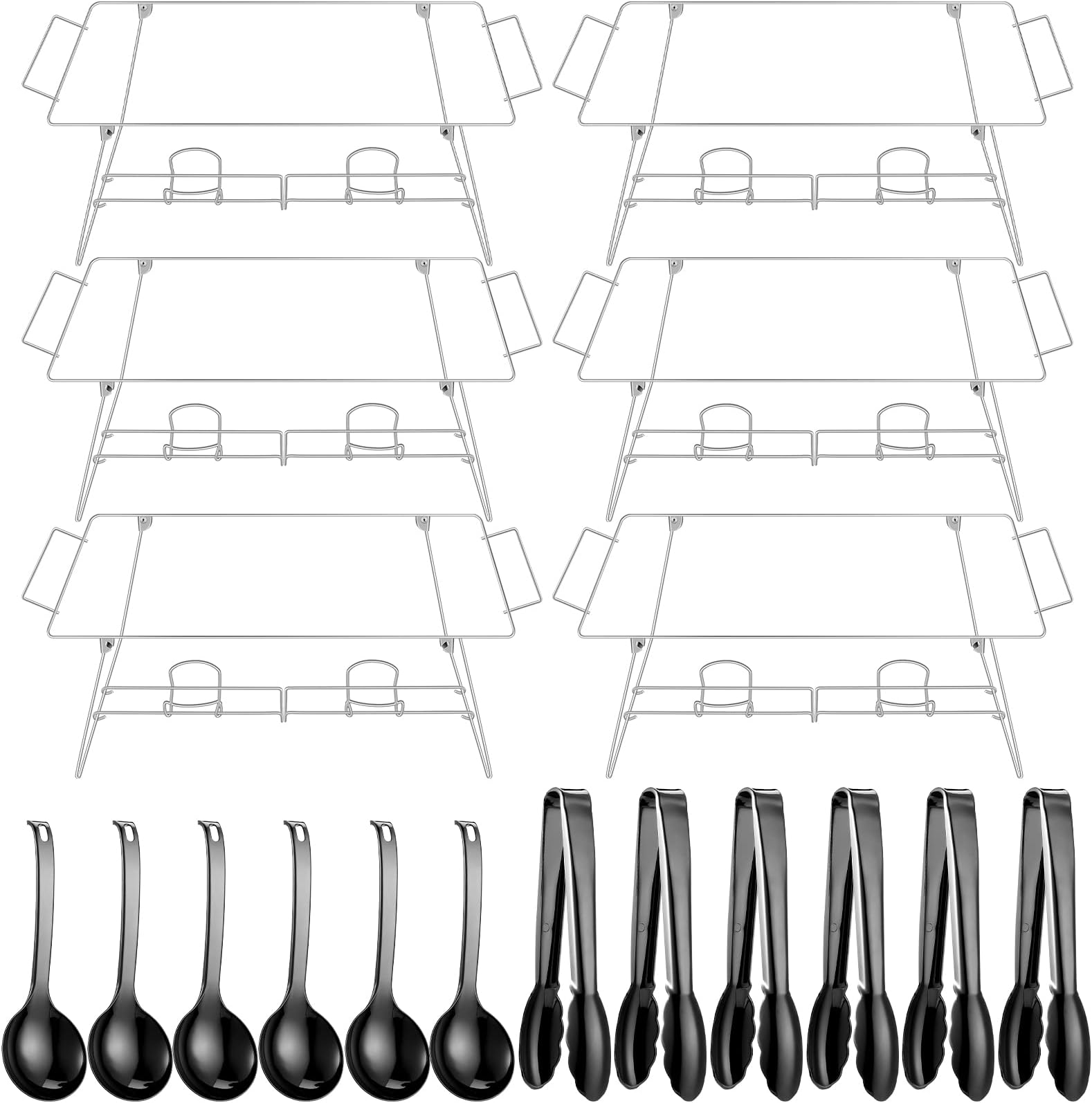 Foldable Chafing Dish Buffet Set Disposable Buffet Stand Wire Racks Kit 18 Pcs Include Full Size Buffet Wire Frame Chafer Pans and Utensils for Dish Warmer Serving Trays Picnic BBQ Catering Supplies