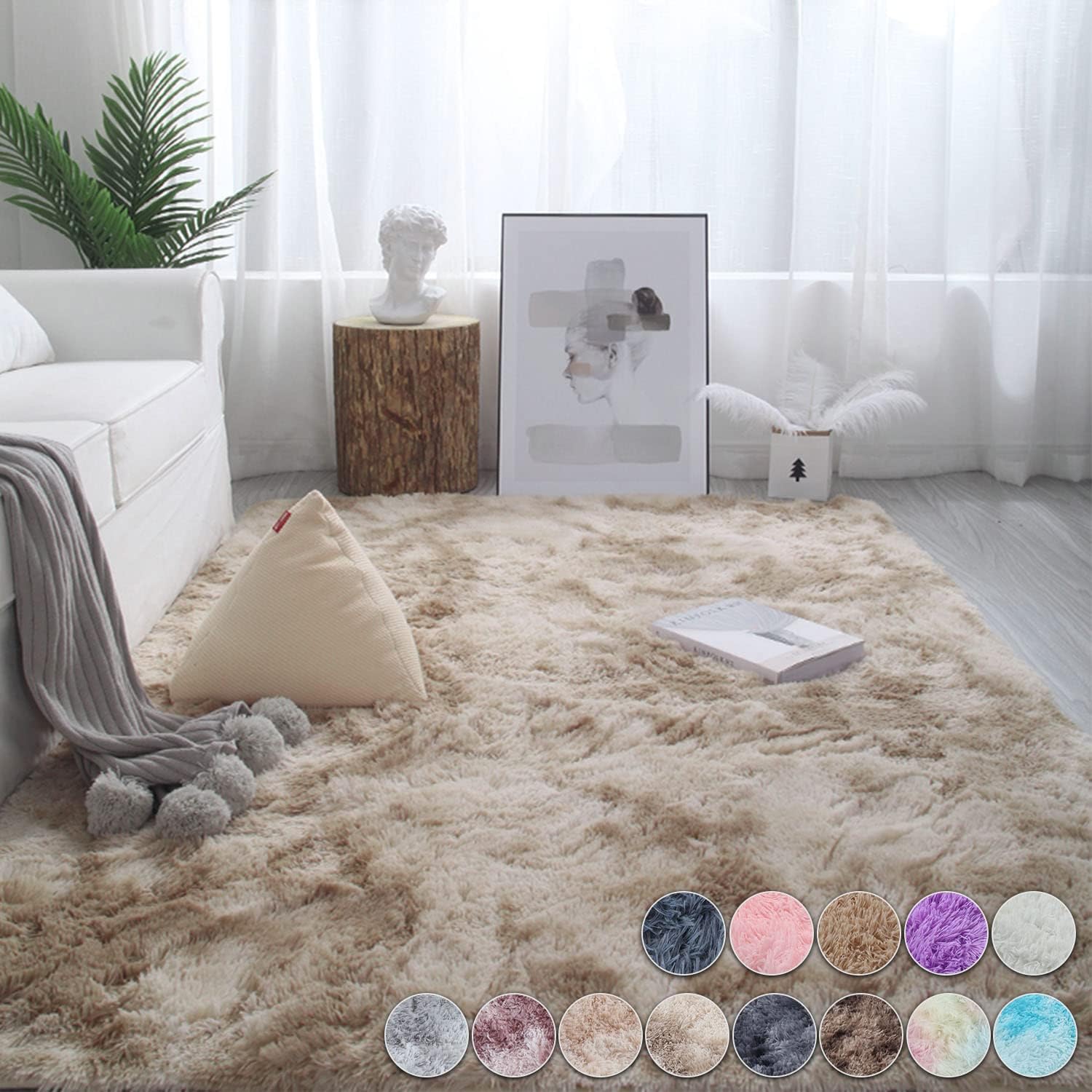 OdentBlca Fluffy Area Rug for Bedroom 3x5,Soft Fuzzy Shaggy Rugs for Girls Bedroom,Fluffy Rug for Kids Room,Shaggy Carpet for Living Room with Non-Slip Bottom,Khaki Rug