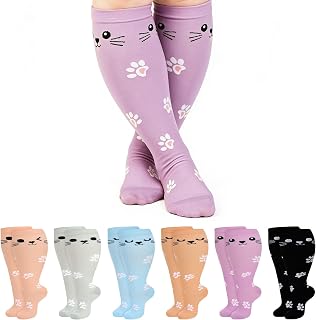 Jspupifip 6 Pairs Plus Size Compression Socks for Women, Wide Calf