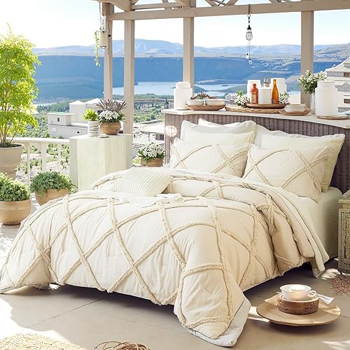 Miniatura 6 de Bedbay Juego de edredón bohemio tamaño King, color gris pardo, suave, ligero, de lujo, de 3 piezas, juego de edredón de cama King con borlas y