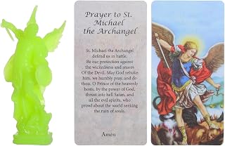 KOMI Glow in The Dark Saint Michael Archangel Figurine with Prayer Card - 3Inch Catholic Religious Statue for Car Dashboard Decor & Baptism Favors