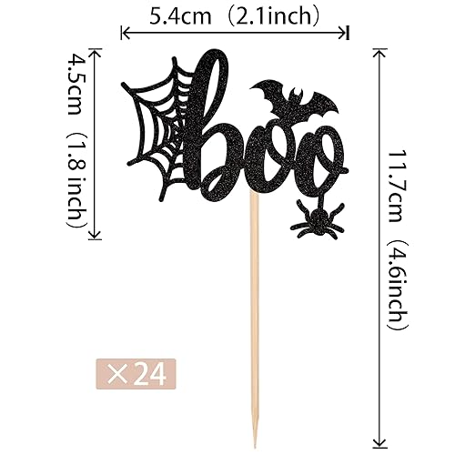 Miniatura 2 de 24 piezas de decoración de cupcakes de Halloween Boo con purpurina de telaraña para cupcakes para Halloween, temática de abucheo, baby shower,