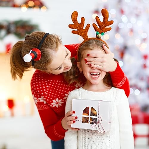 Vista 24 de COTOPHER 18 cajas de galletas de Navidad con ventana, cajas blancas de panadería de 4 x 4 x 2.5 pulgadas para regalo, mini cajas de pastel