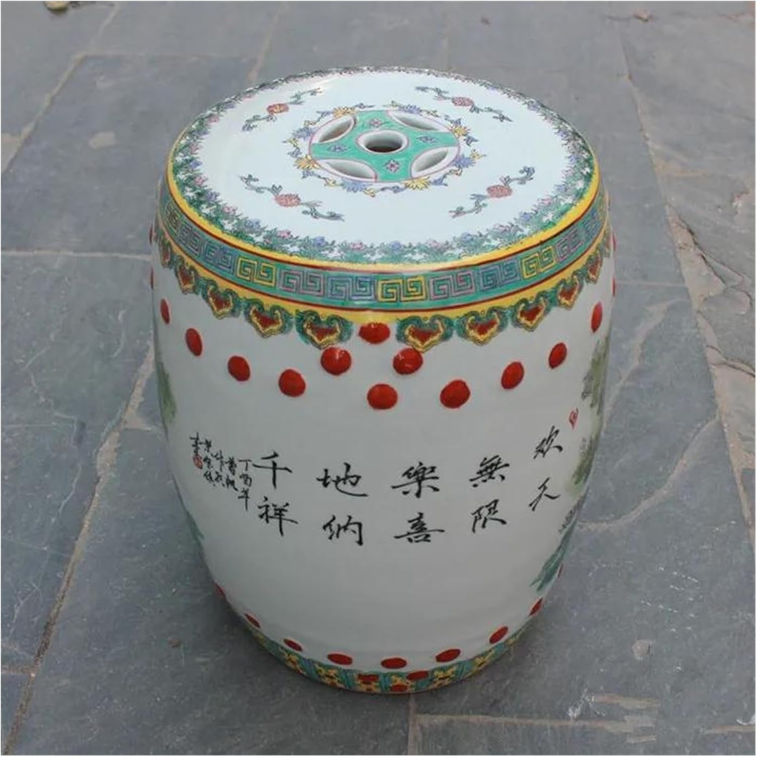 Decorative Garden Stools, Hand-painted Pastel Peony in Antique Style Balcony Ceramic Stool