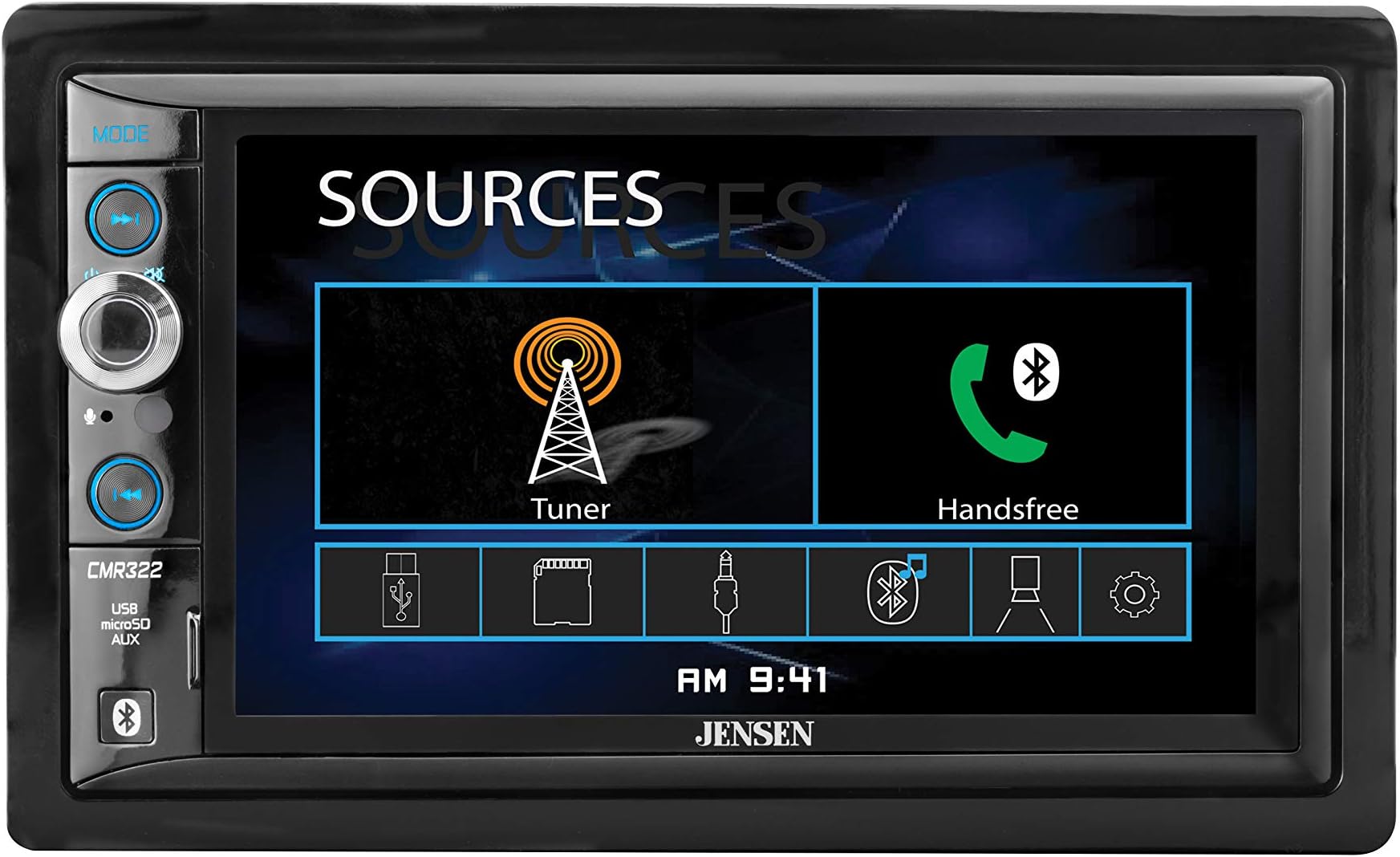 JENSEN CMR322 Double DIN Car Stereo Digital Receiver with 6.2-inch LED Backlit LCD Multimedia Touch Screen Built-in Bluetooth/MP3 & FLAC/USB & microSD