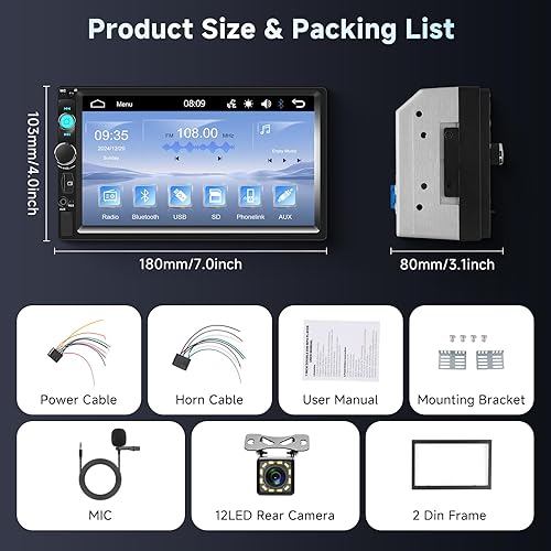 Miniatura 7 de Pantalla táctil Bluetooth estéreo para automóvil de doble DIN de 7 pulgadas, radio de automóvil doble DIN compatible con enlace de espejoradio FMEQ