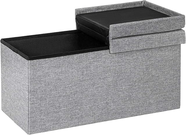 COSTWAY 80L/120L Folding Storage Ottoman, Oxford Fabric Footstool Bench Toy Box Chest with Lid, Home Living Room Hallway Bed End Stool, 300kg Weight Capacity (76 x 38 x 38cm, Light Grey)