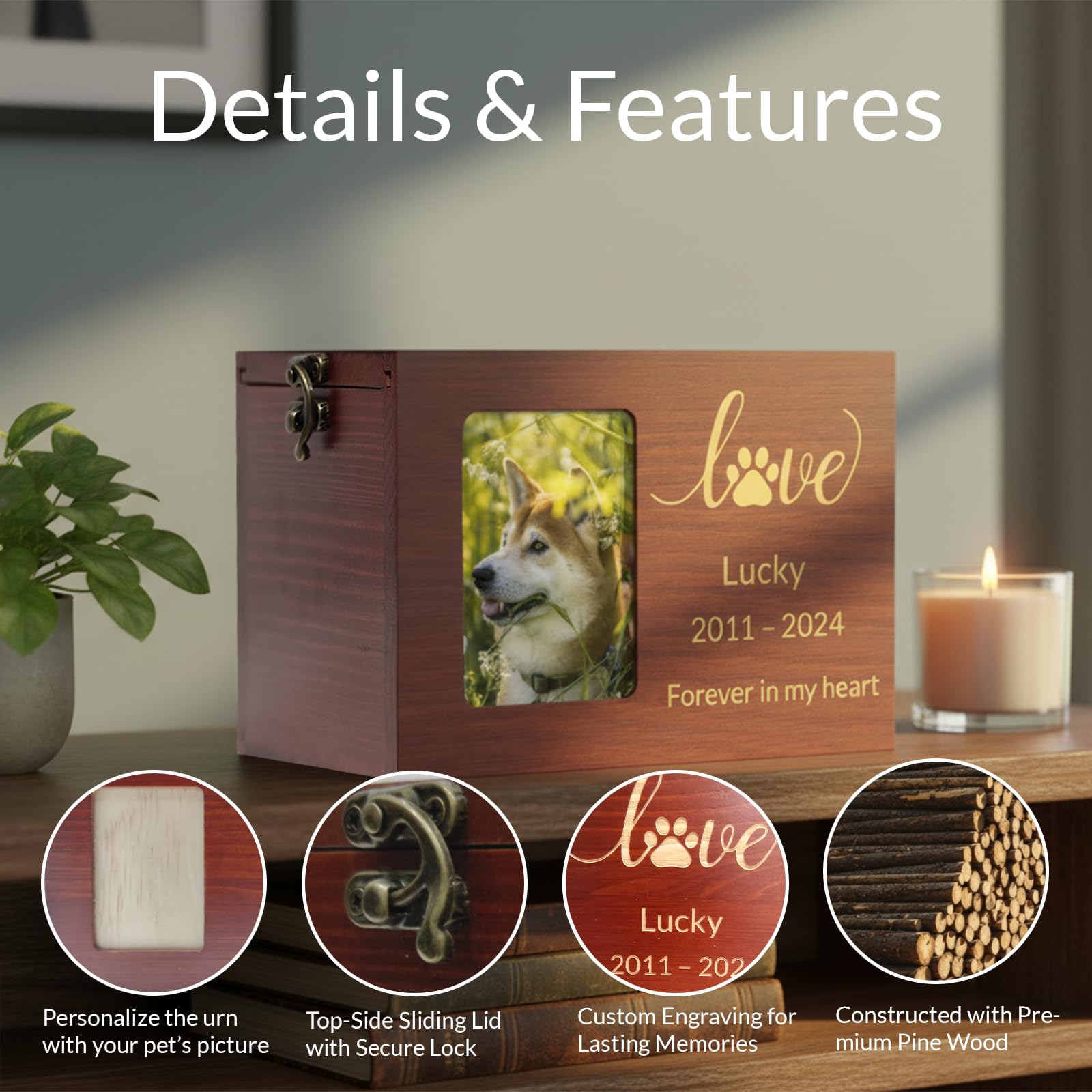 Urna commemorativa Personalizzata per Animali con Foto, Nome, Data e Testo inciso, in Legno o bambù di Dimensioni Medie per Cani, Gatti e Conigli (bambù)