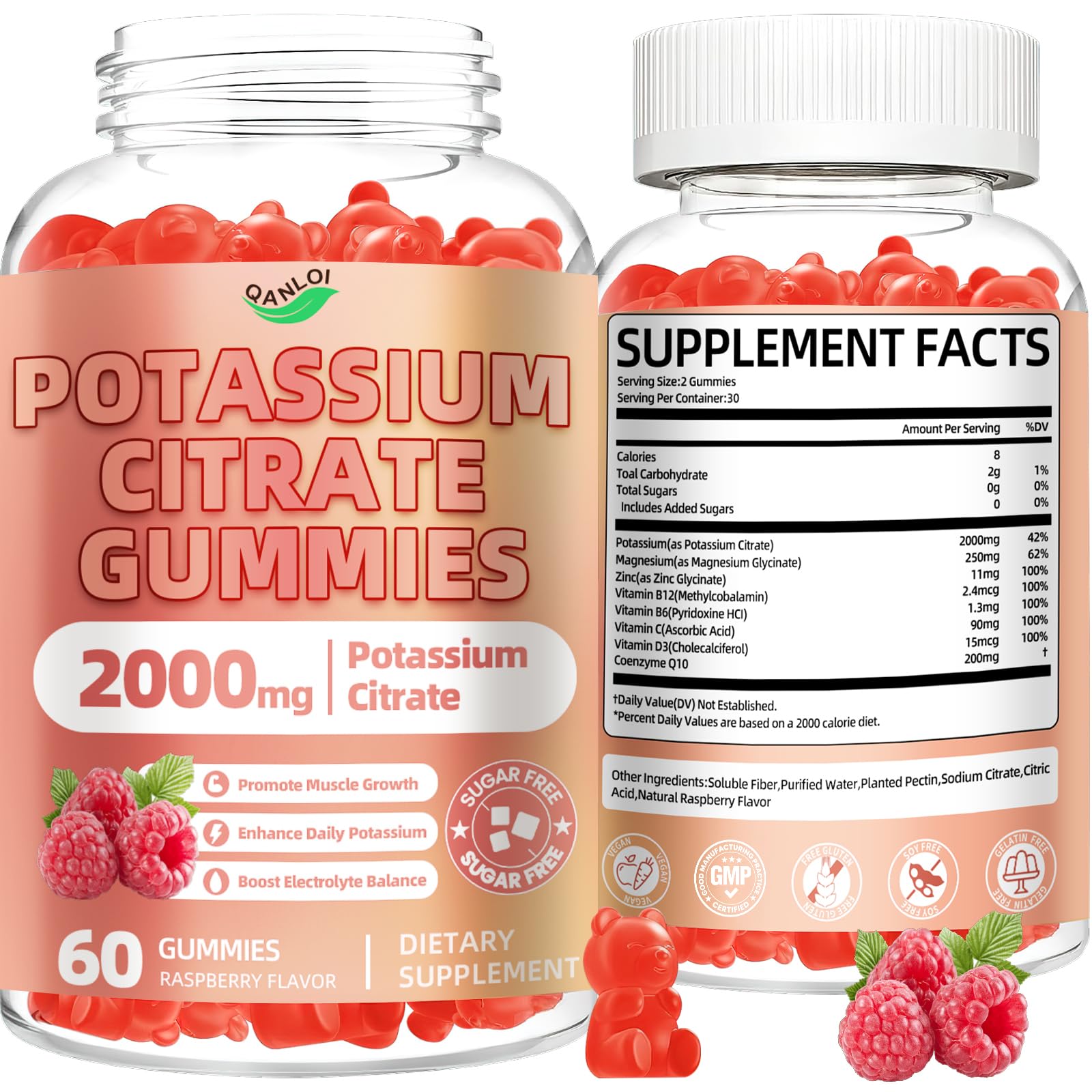 Potassium Citrate Gummies, 2000mg Potassium Supplement for Adults 60 Count (Pack of 1)