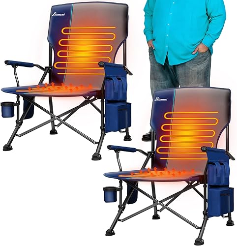 Miniatura 9 de Romswi Paquete de 2 sillas de campamento de gran tamaño, capacidad resistente de 500 libras, sillas plegables con reposabrazos duros, portavasos