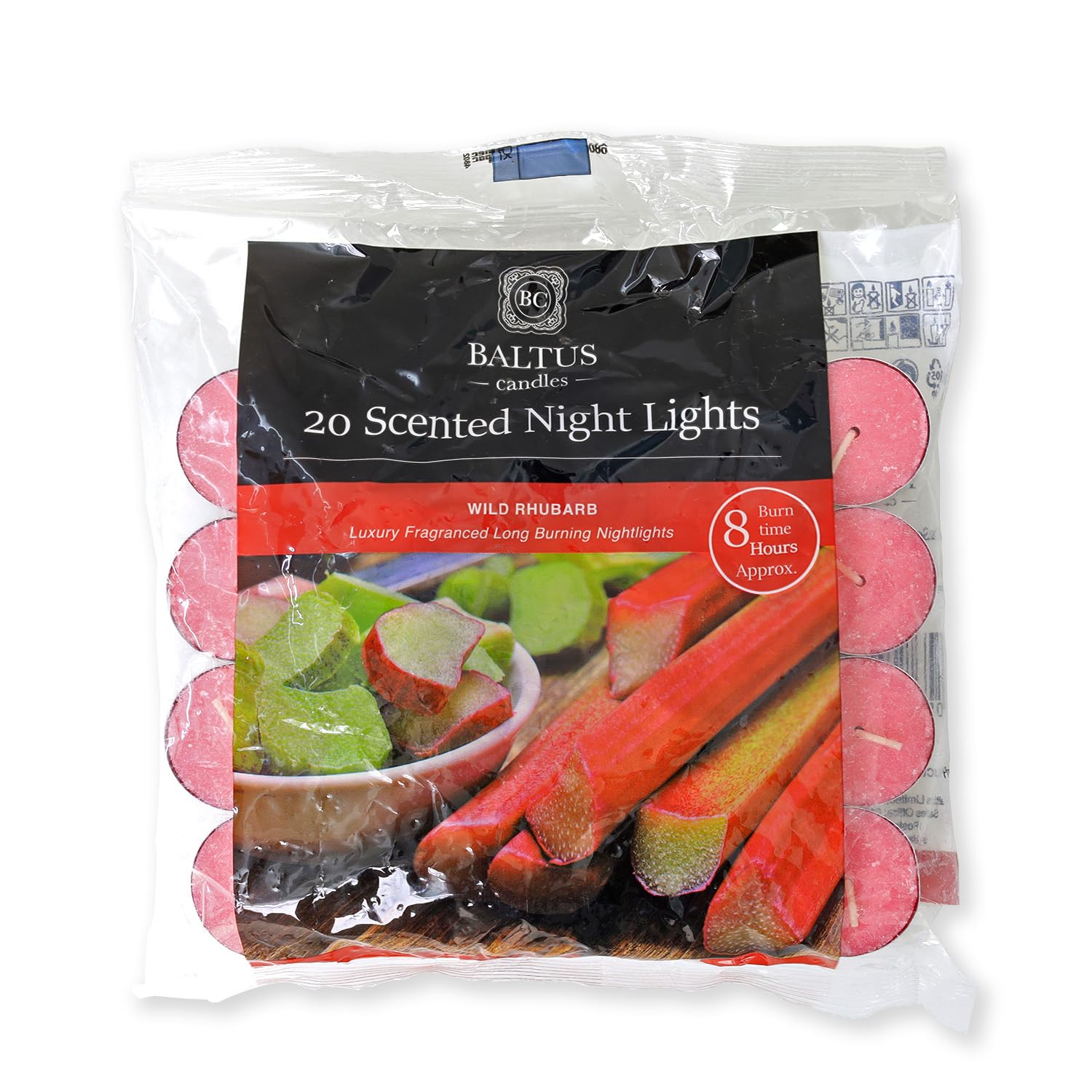 Scented Tea Light Candles Wild Rhubarb 20pcs Mini Wax Night Lights 8hrs Burn, Red