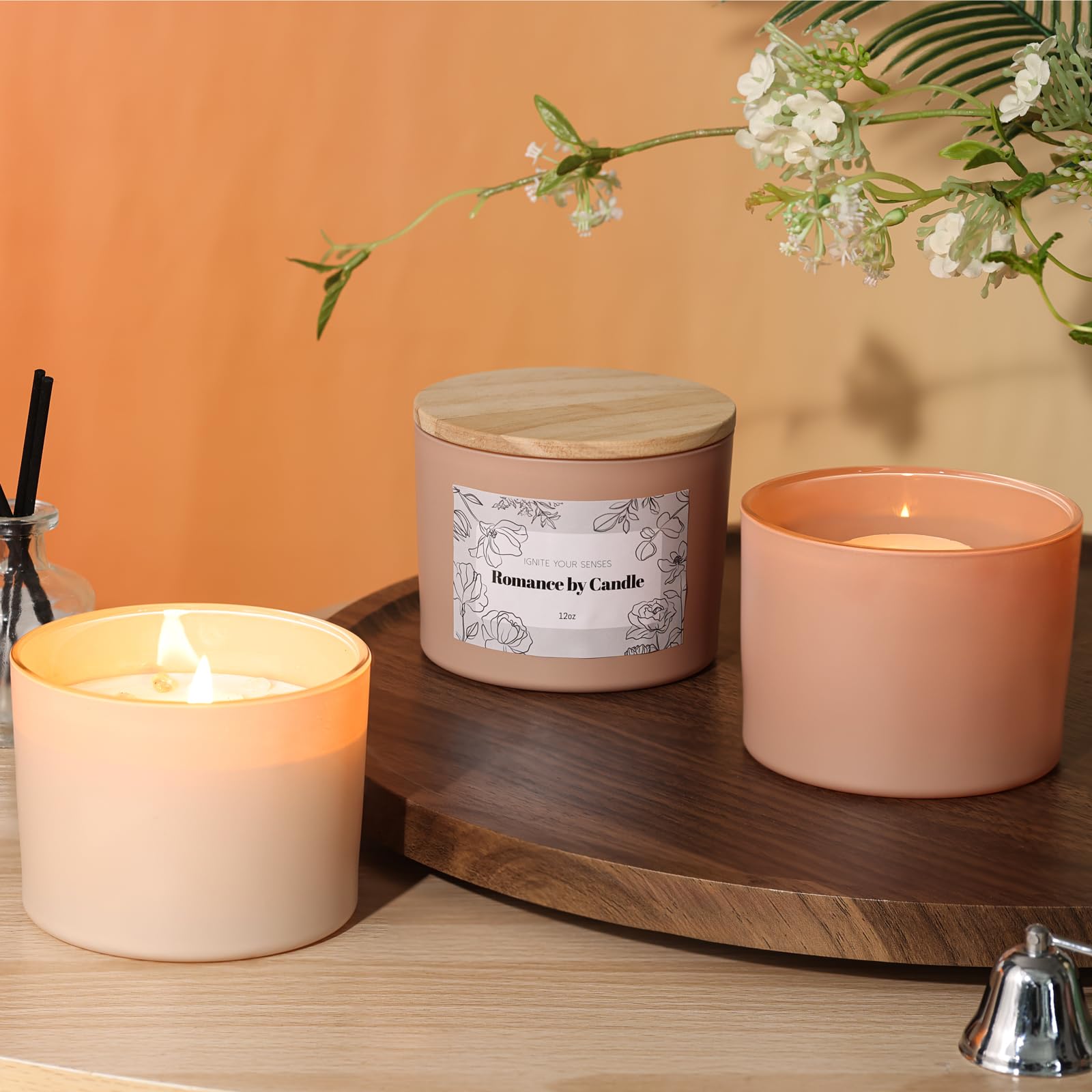 6 barattoli assortiti di cammello per realizzare candele, barattoli vuoti da 350 ml con coperchi in bambù, etichette e rocce di cristallo da 100 g, barattoli di vetro per la produzione di candele