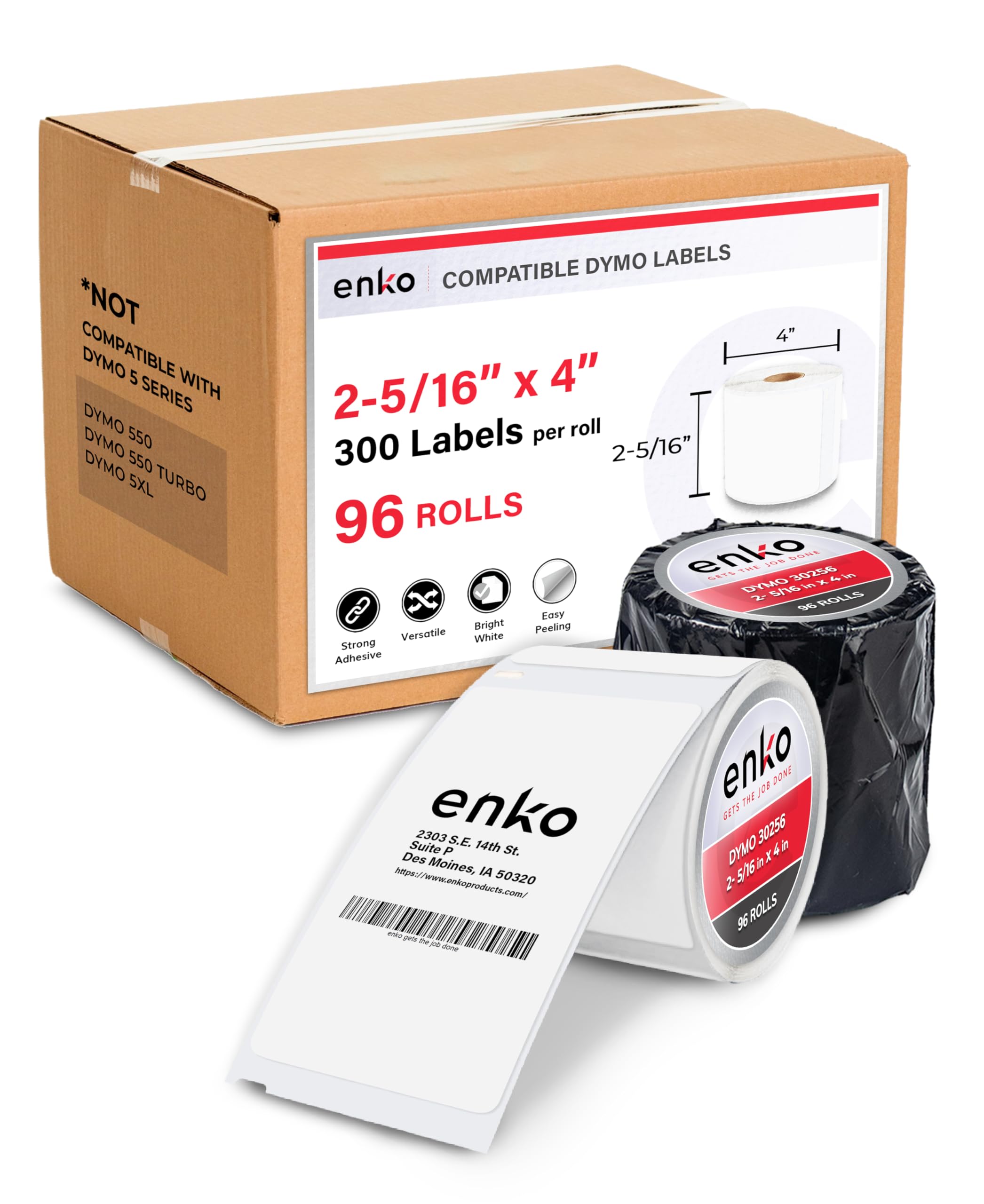 enKo (96 Rolls, 28,800 Labels) Address, Shipping & Barcode Labels 30256 (2-5/16 x 4") Compatible for Dymo LabelWriter