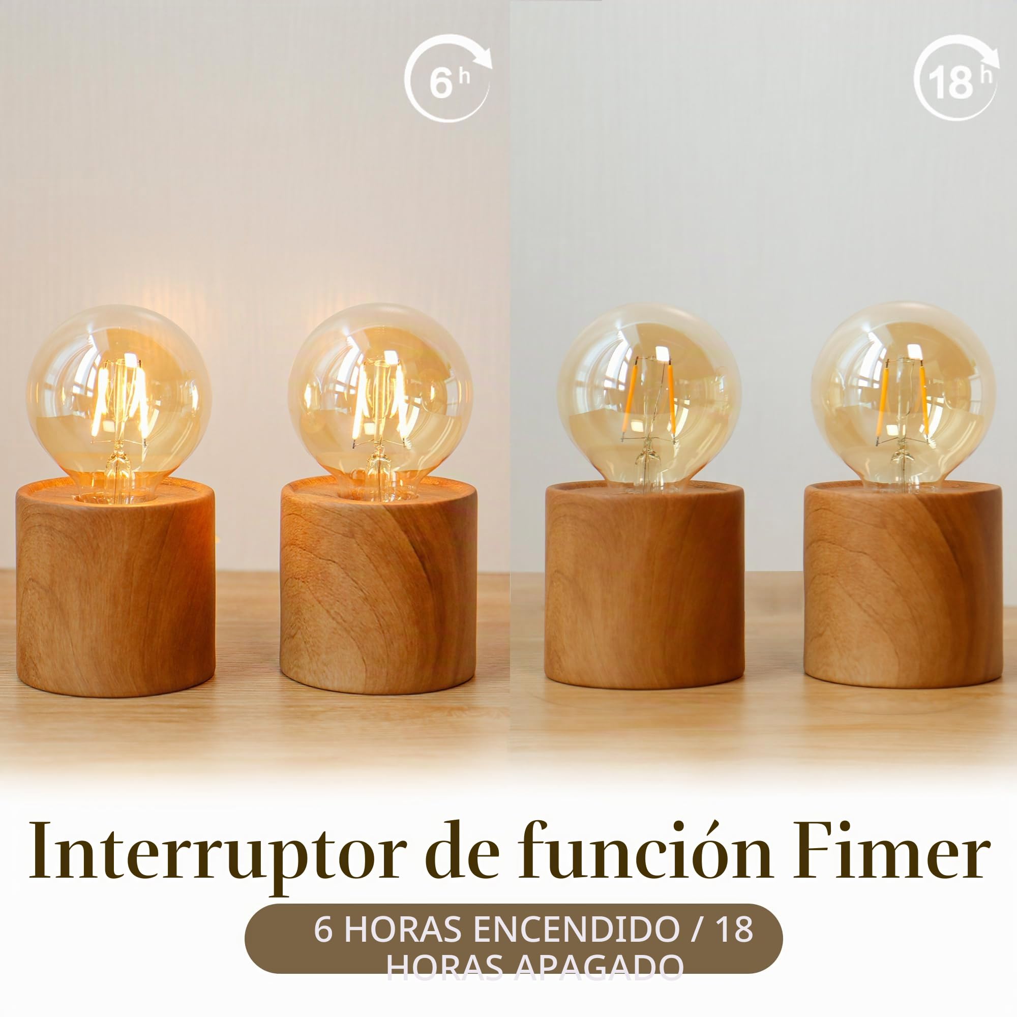 JHY DESIGN Lot de 2 lampes de table en bois de 16,5 cm de haut Lampe sans fil en céramique avec ampoule de style Edison et minuterie de 6 heures fonctionnant sur piles à l'intérieur et à l'extérieur