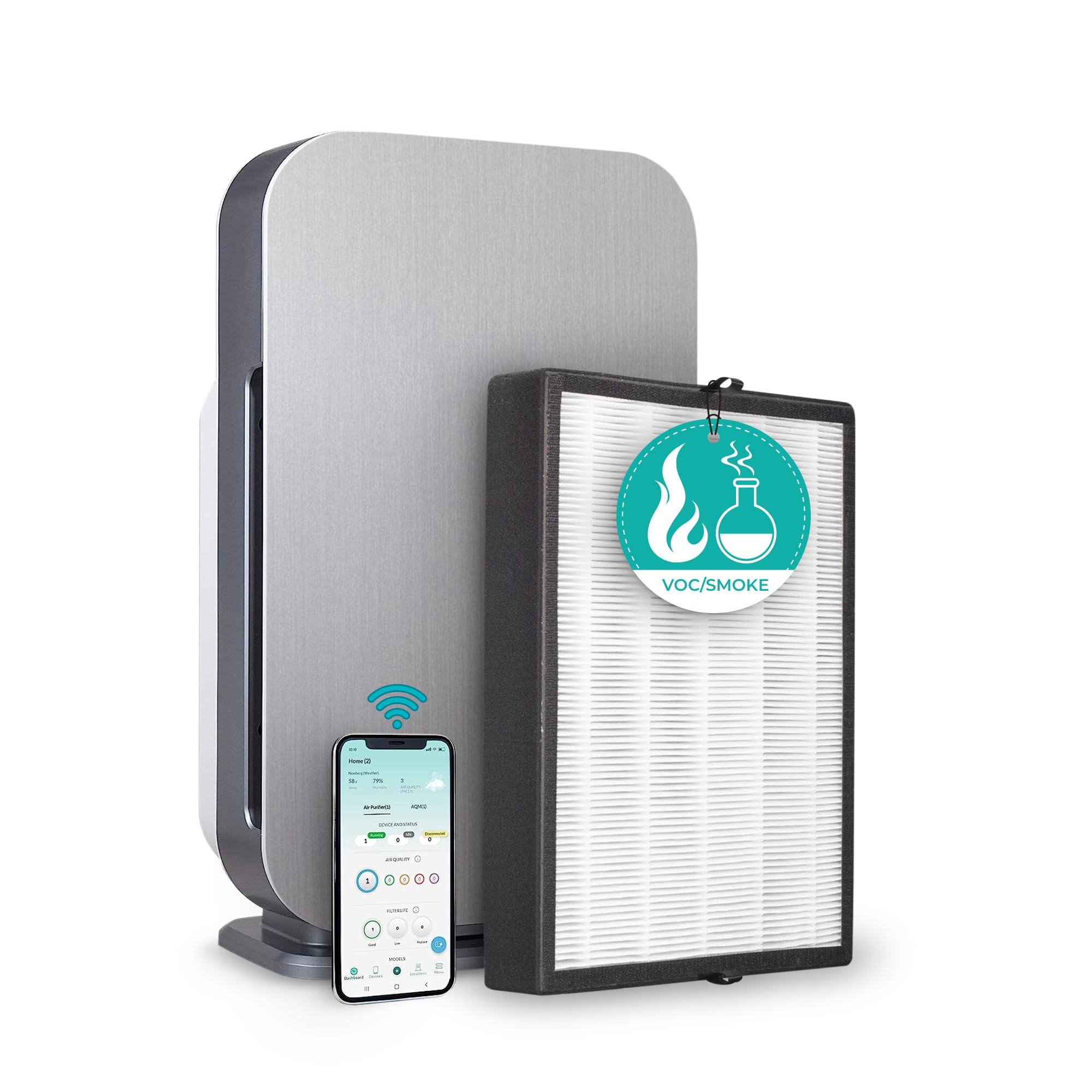Alen Air Purifier BreatheSmart 45i HEPA w/ VOC/Smoke Filter for Rooms up to 1600 SqFt - Perfect for Bedrooms-Captures Allergens & Mold + VOCs & Smoke