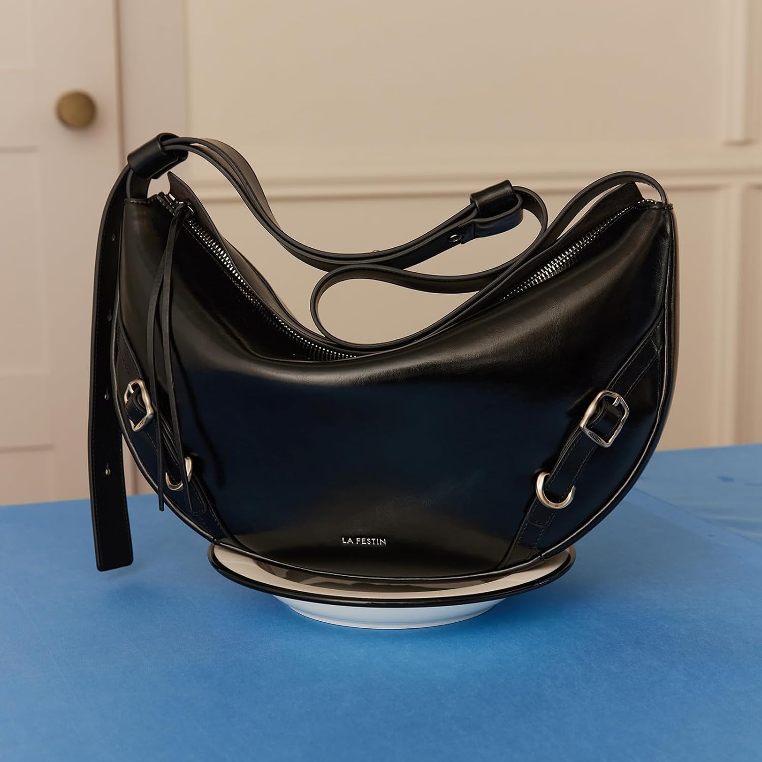 LA'FESTIN Genuine Leather Hobo Bag for Women Split Leather Crescent Shoulder Bag Crossbody Purse with Adjustable Strap - Image 7