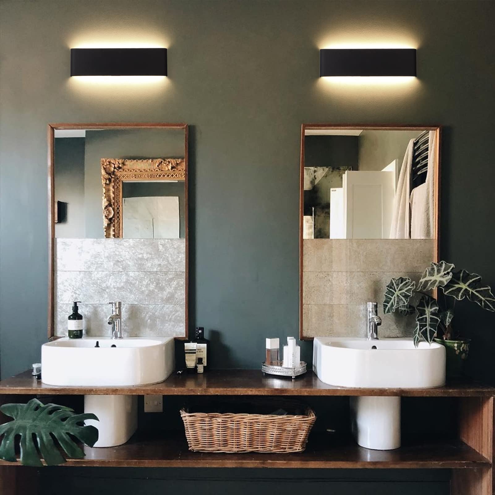 Klighten 2 Stücke Wandleuchten LED Innen 10W, 30 cm Up Down Wandlampen, Schwarz, Moderne Wandbeleuchtung für Schlafzimmer, Wohnzimmer, Treppen, Badezimmer, 910 Lumen, 3000K Warmweiß