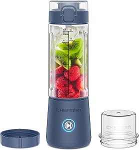 Chefman Cordless Portable Blender for Smoothies and Shakes, BPA-Free 16 oz Blending Jar w/Stainless-Steel Blades, USB-C Rechargeable with Color-Changing LEDs, Dishwasher-Safe Accessories - Blue