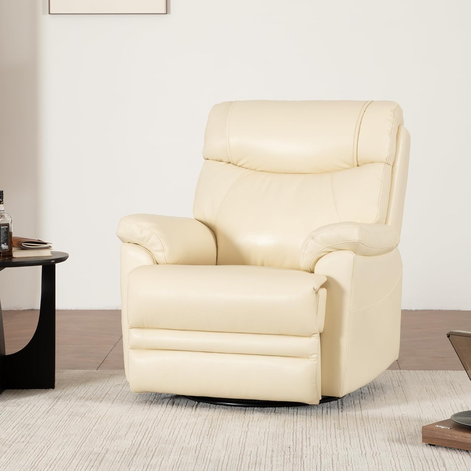DYNOX Power Swivel Rocker Recliner, Genuine Leather Electric Lift Chair with USB Port, One-Touch Reclining for Living Room (Cream White, 9221)