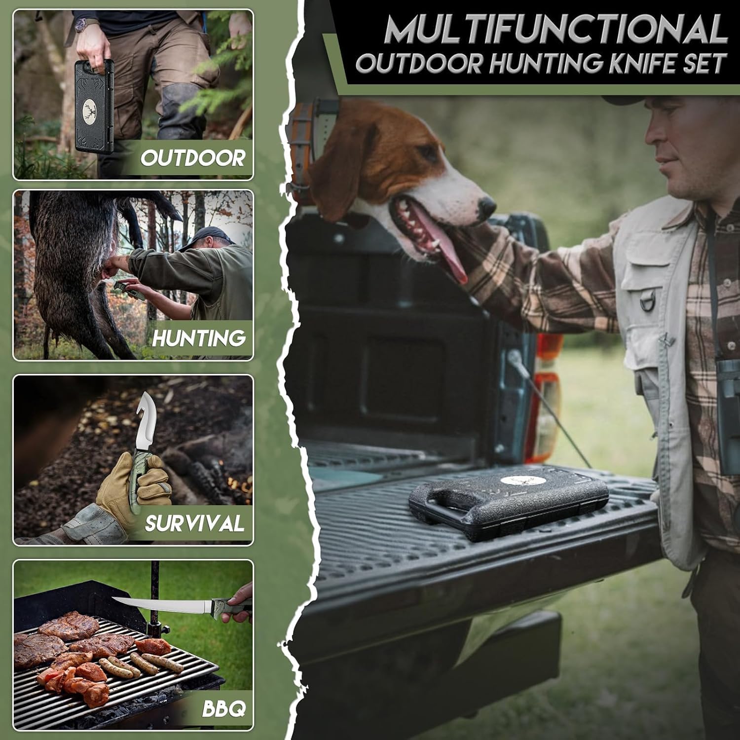 Purple Dragon Outdoor Knife Set-Wilderness Utility and Processing Toolkit, Outdoor Essentials Field Preparation Kit with Multi-Hook Blade, Spreader, Gloves, and Specialist Blade, Gift for Men