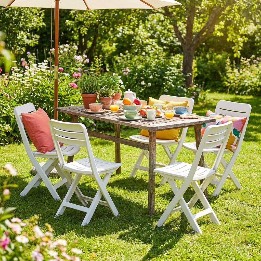 HEMAX Set 4 Sedie Pieghevoli Plastica Bianca Giardino Salvaspazio Gardenia | Sedute Richiudibili da Esterno Terrazzo Balcone Mobili per Eventi Catering Leggere e Resistenti Facili da Pulire Comode Casa