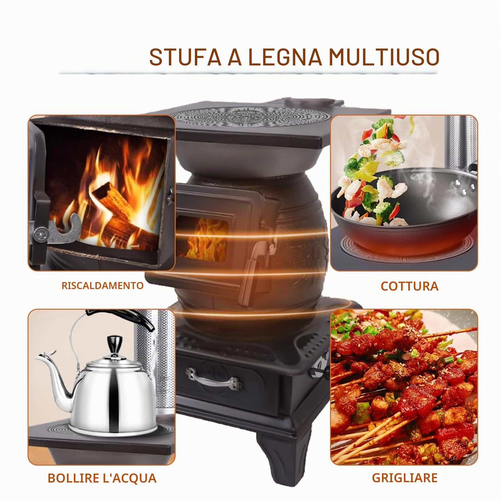 Stufa A Legna Economica, Stufa A Pellet Idro Con Uscita Fumi Densa, Ganci, Pinze, Pale For Barbecue, Picnic, Riscaldamento E Cucina