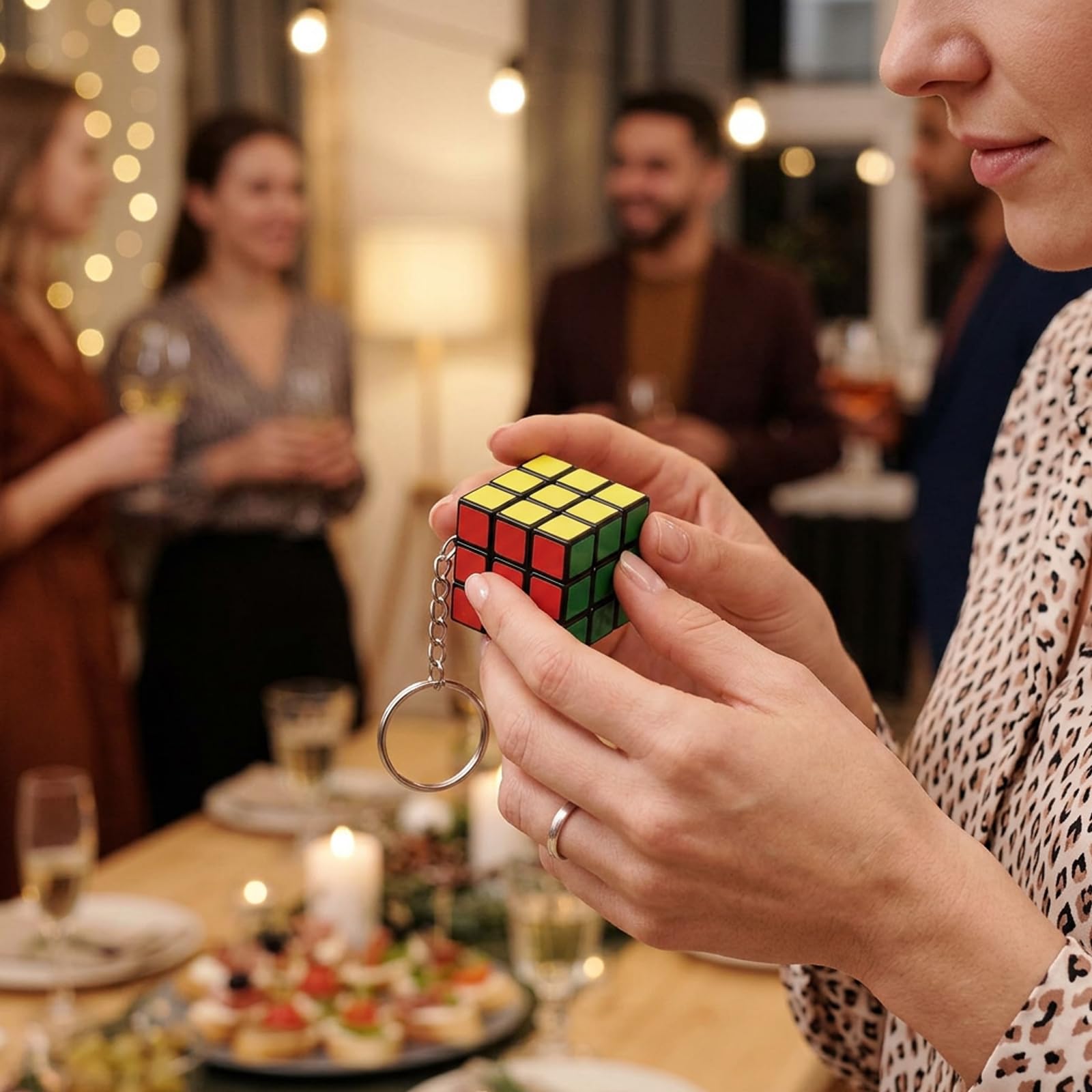 Mini Zauberwürfel Set, 20 Stück 3x3 Rubiks Cube, Stressabbau Konzentrationshilfe, Metall Schlüsselring für Erwachsene, Langlebige ABS Konstruktion