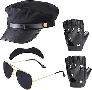 Beefunny Chauffeur Costume Limo Taxi Driver Hat Gloves Set (B)