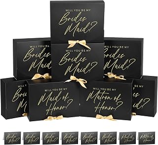 8Pack Bridesmaid Proposal Box with 8Pack Bridesmaid Cards, Matron of Honor Proposal Gift Box, Maid of Honor Box, Will You be My Bridesmaid Box for Bridesmaids Gifts (Black)