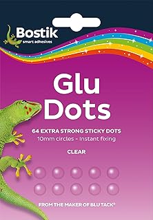 Bostik Extra Strong Glu Dots - Extra Strong, Double Sided Glue Dots, For Instant Fixing & Crafts, Easy to Use, No Mess, Clear, x64 Glu Dots