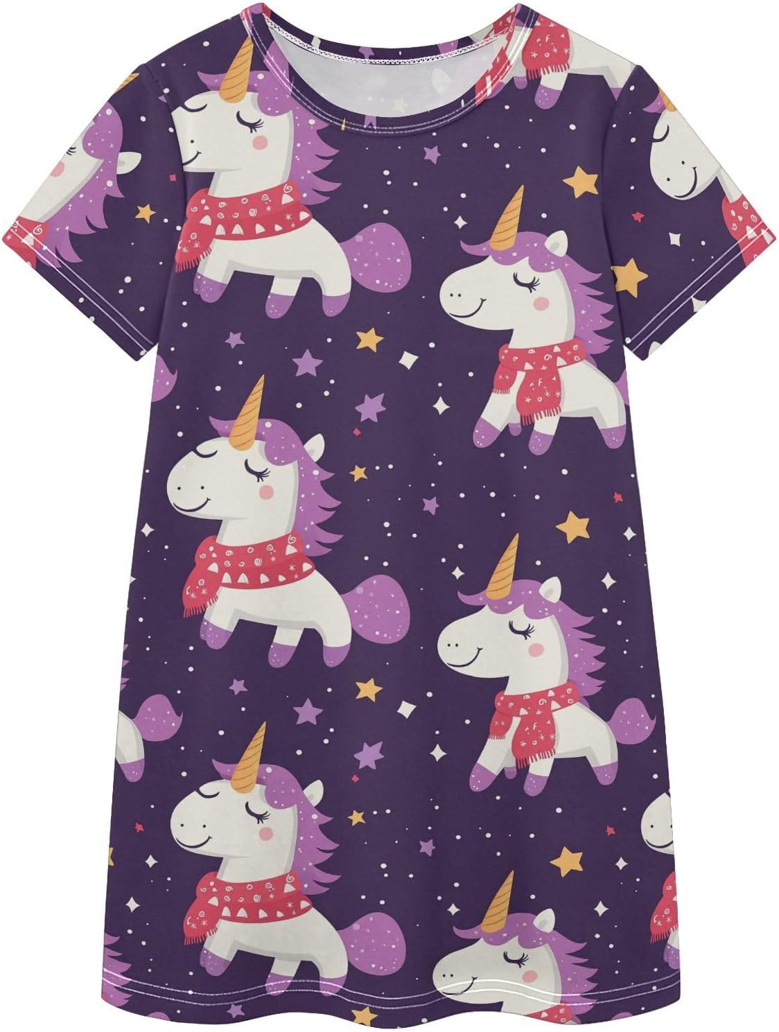 Kawai Unicorn Girls Dresses Summer Dresses for Girls with Cotton Short Sleeves for Casual a Line Dress Size 2-8Y