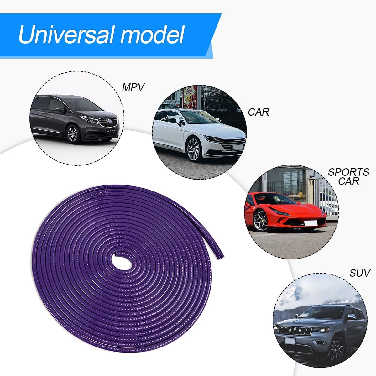 Car Door Protector Edge Guards, Universal Rubber Seal U Shape Car Door Protection, Aluminum Boat Edge Trim Guards No Glue Required, Exterior Accessories Fit for Most Cars (Purple/32.80FT)