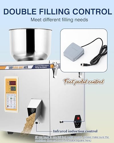 Miniatura 5 de Hanchen Máquina de llenado de polvo Máquina de llenado de purpurina de 0.5 a 3.53 oz con pedal de pesaje de partículas automático de bolsas de