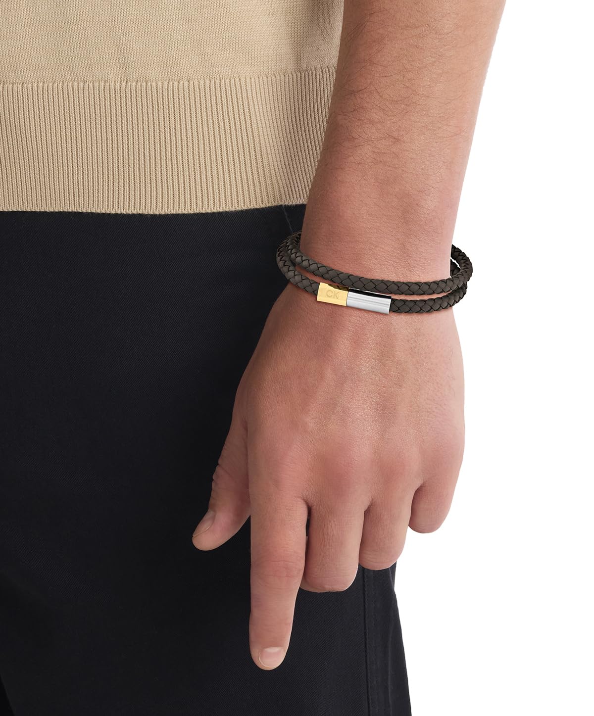 Calvin Klein Bracelet pour homme en cuir tressé noir
