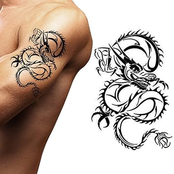 Temporary tattoo black dragon axe maori tribal body art sticker transfer for arms shoulder Celtic Aztec Samoan for adult men and women  Japanese dragon