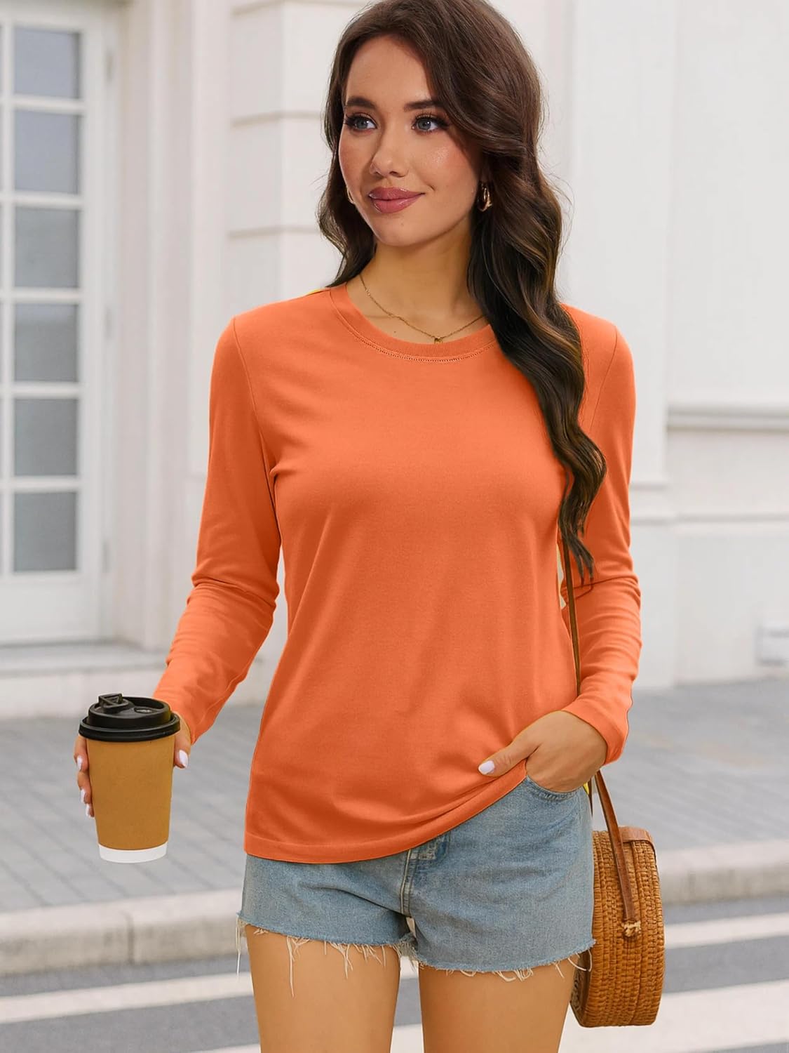 SMENG Womens Long Sleeve Shirt Cotton Blend Crewneck Basic Tops Soft UPF50+ Athleisure Tshirt - Image 5