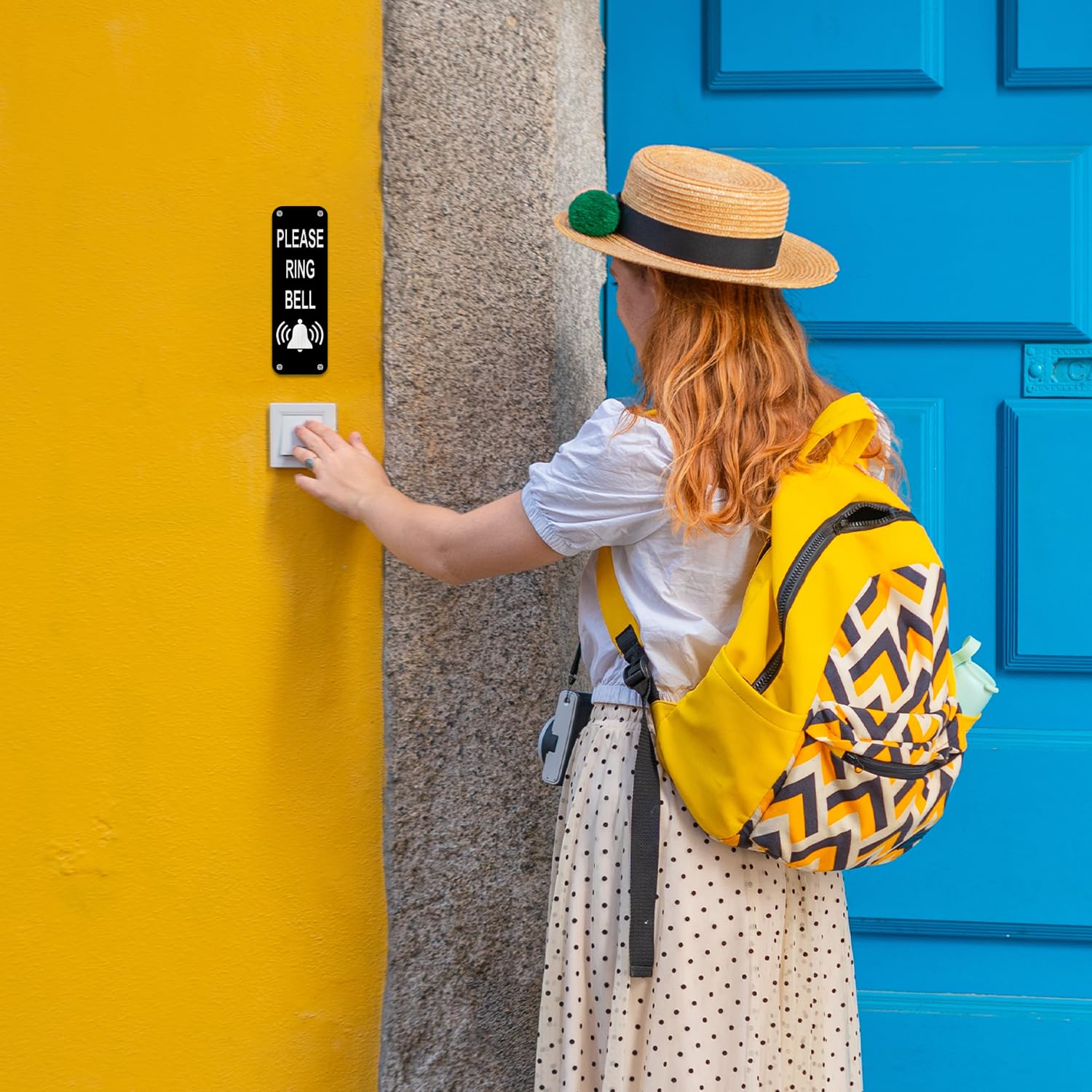 Cartello Per Porta 'Please Ring The Bell' - Adesivo Per Campanello Con Retro Autoadesivo E Fori Preforati - Resistente Alle Intemperie