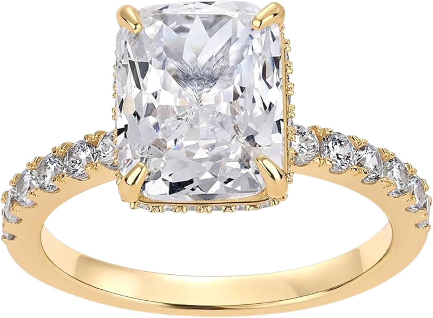 Attractive 3 Ct Cushion Cut Diamond Engagement Promise Hidden Halo Moissanite Ring