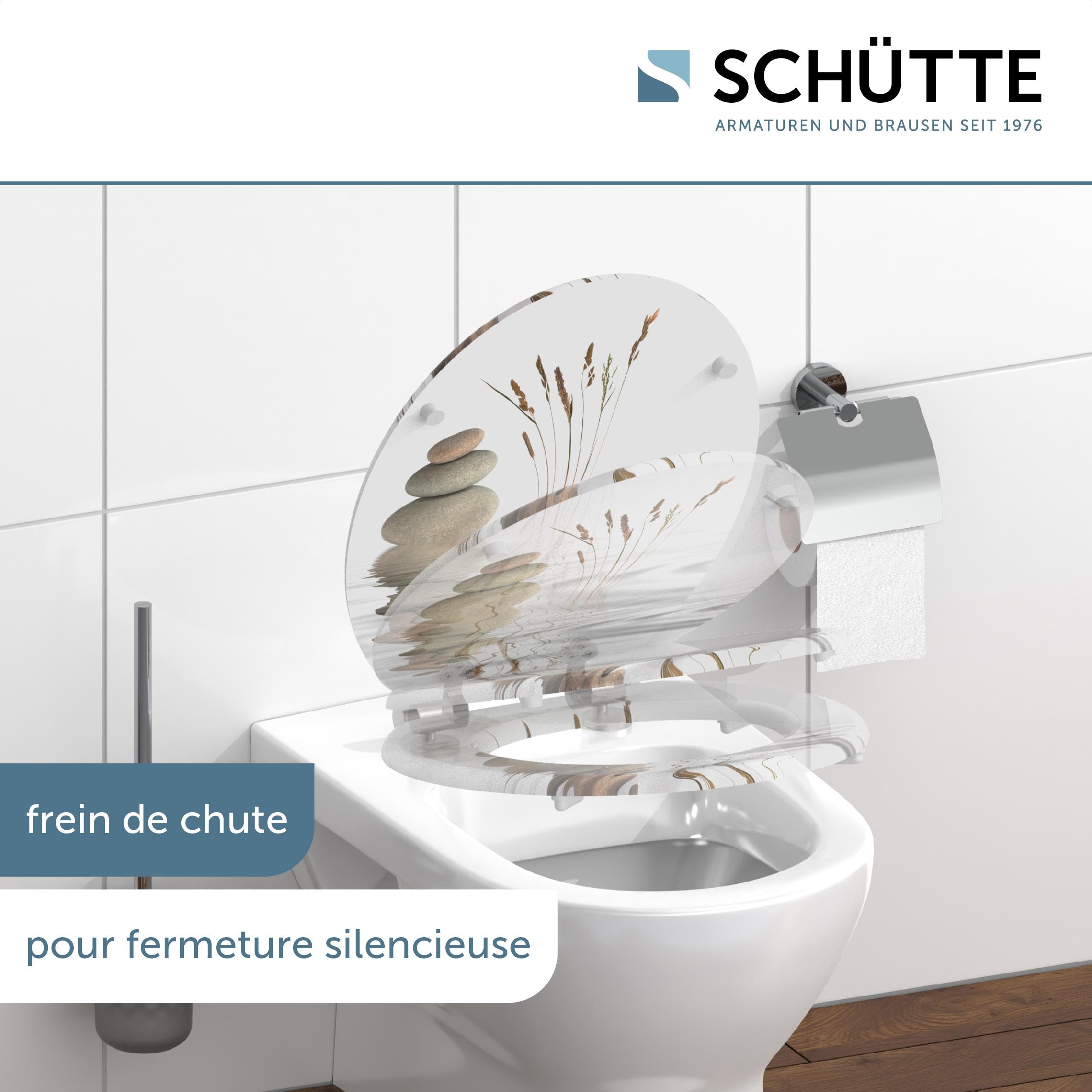 SCHÜTTE Abattant WC Wellness en MDF avec frein de chute Blanc Très grande résistance au poids, testée jusqu'à 150 kg