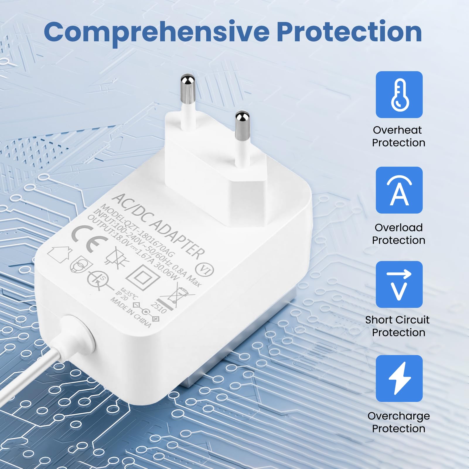 Adaptador de Corriente 30 W para Echo Cargador de Corriente Compatible con Echo Show 8 10 15 Echo 3e/4ª Generación Echo Plus 2ª Gén Alimentación 18 V 1,67 A Cable de 1,5 m — view 5