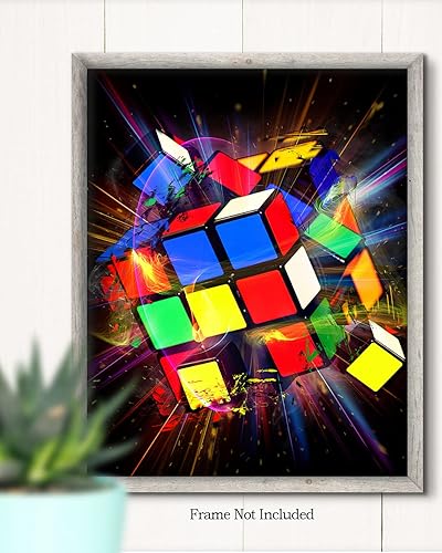 Miniatura 2 de Govivo Exploding Rubik Cube - Wall Art Decor Print con un fondo negro - ilustraciones sin marco impresas en papel fotográfico