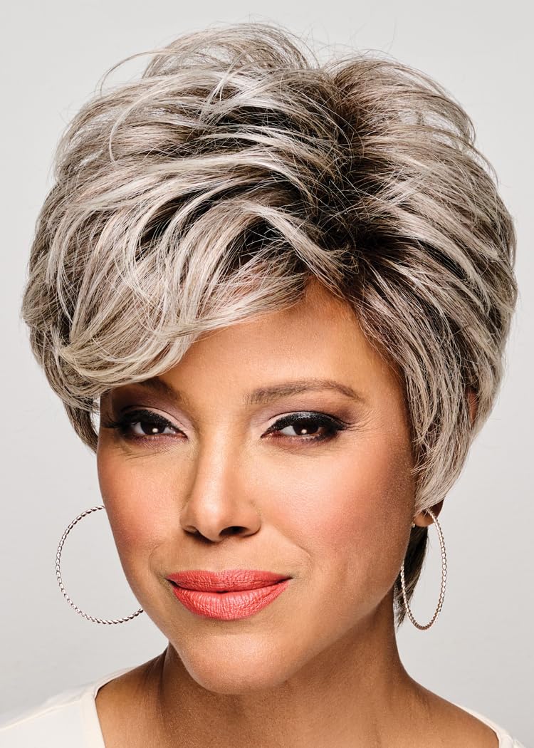 Kim Kimble Simone Layered Short Boycut Style Wig by Hairuwear, Average Cap, MC30/130SS Cherry Cola