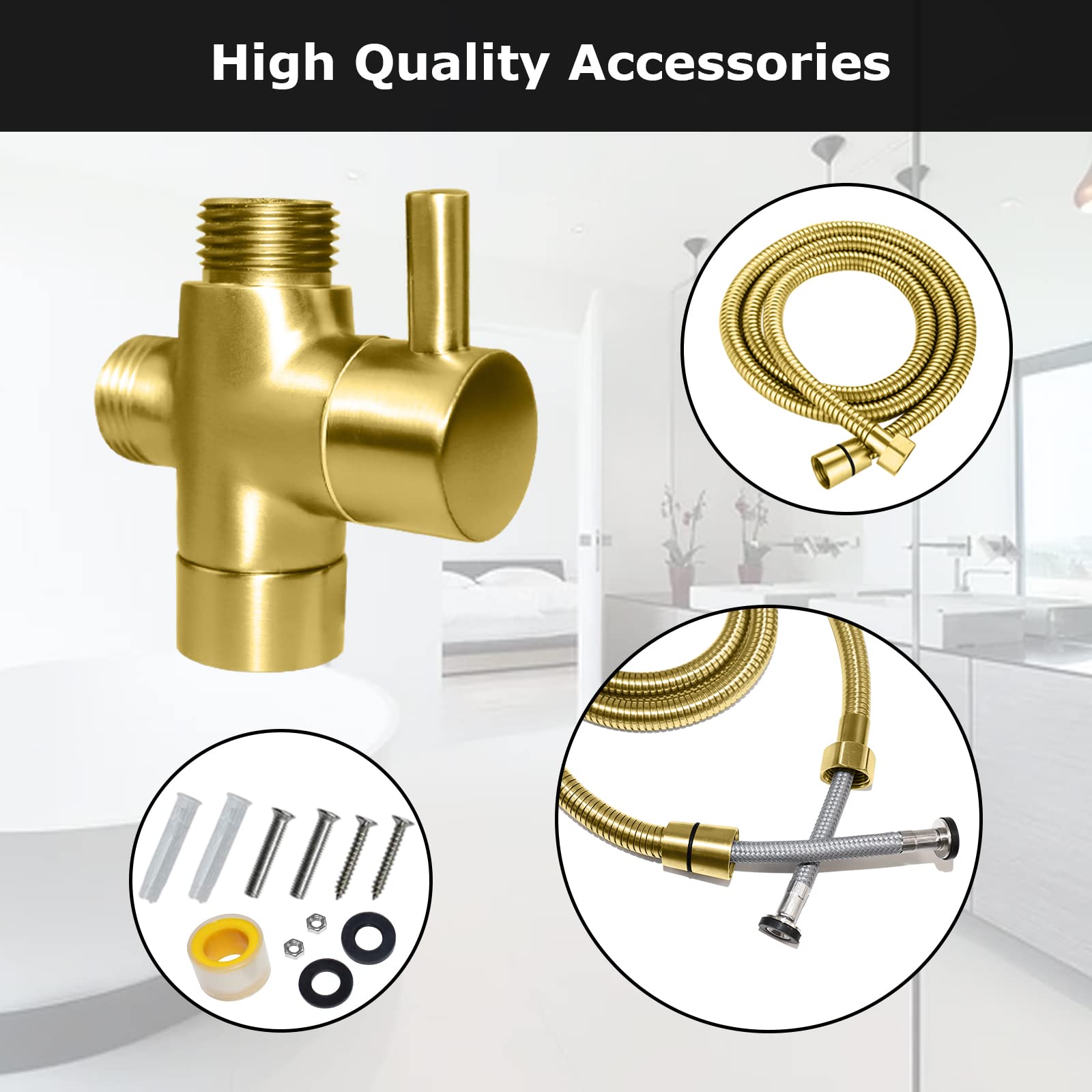 [LOSCHEN] Bidé de pared Kit de pulverización para inodoro, pulverizador de mano accesorio de inodoro de acero inoxidable para mascotas cuarto de baño/higiene personal/baño (Glod)