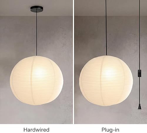 Miniatura 3 de Nogy Lámpara colgante de papel estilo japonés, pantalla de papel colgante de arroz blanco roto con cable (enchufe (15 pies), 19.6 pulgadas