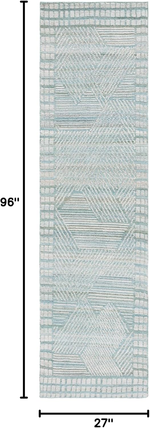 SAFAVIEH Marquee Collection Runner Rug - 2'3" x 8', Turquoise & Grey, Geometric Design, Handmade, Ideal for High Traffic Areas in Living Room, Bedroom, Dining Room (MRQ107K-28)
