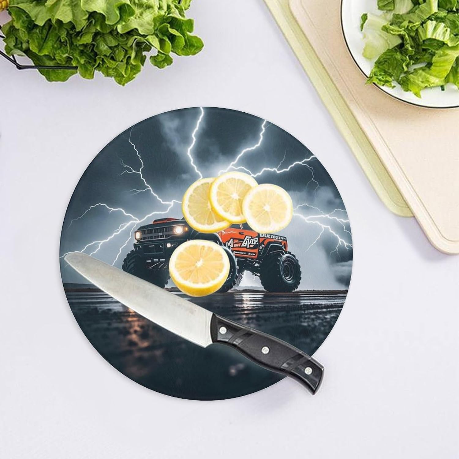 Monster Truck Black Sky Tempered Glass Cutting Boards for Kitchen image 4